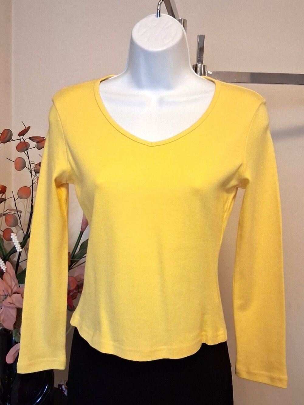 2 for $25 Women Long Sleeve Stretch V Neck Yellow Cotton T Shirt Soft Warm Top 8